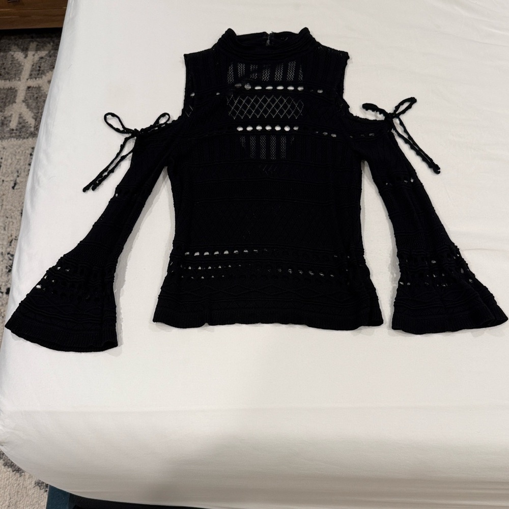 Topshop Black Crochet Top with Carved-Out Shoulder Design